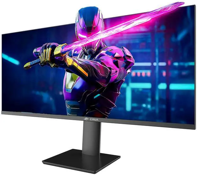 Alt view image 2 of 5 - CRUA 34" Gaming Monitor, IPS WQHD(3440×1440P) 144Hz/165Hz Computer Monitor, 21:9 UltraWide Screen, 380cd/m², 120% sRGB, Support AMD FreeSync, Height Adjustable and with Speakers, Wall Mountable-Black