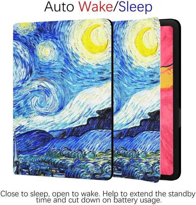 Alt view image 4 of 5 - Berkin Arts Compatible with iPad Mini 4th/5th Generation (7.9 Inch) Case 2019 2018 2017 2016 2015 Folio Case Premium Leather Cover Post-Impressionism Blue Lightweight (The Starry Night by Van Gogh)