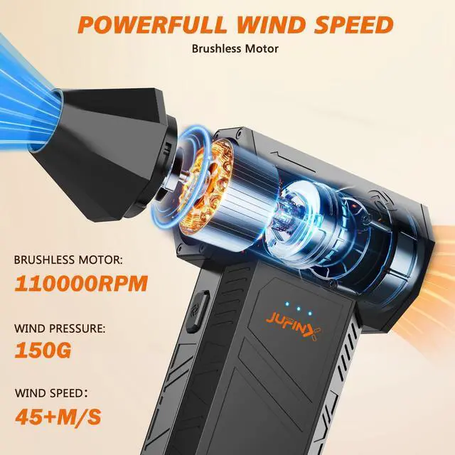 Alt view image 3 of 5 - JUFINX X3mini Electric Air Duster-110000RPM Super Power Cordless Air Duster, 3-Gear Adjustable Mini Blower with Fast Charging, Dust Blower for Computer, Keyboard, House, Outdoor and Car