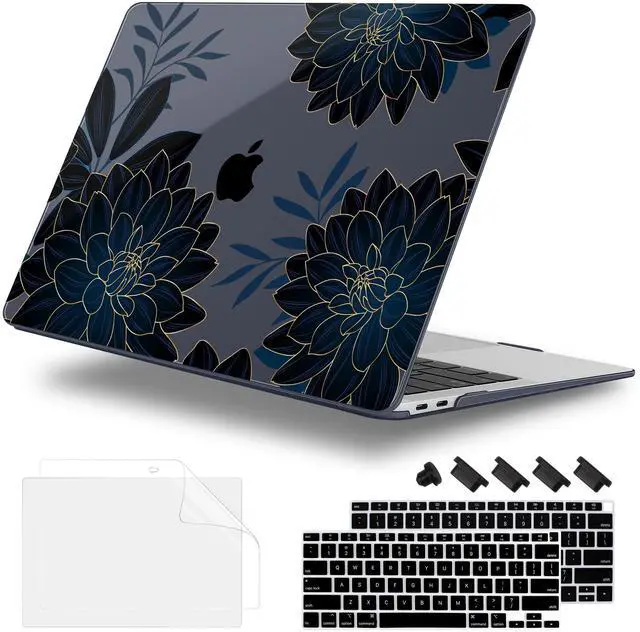 Main image of Lepeoac for MacBook Air 13 Inch Case 2020-2018 (A2337 M1 A2179 A1932), Shockproof Hard Shell Cover with Screen Protector, for Retina Display & Touch IDFull Protection for MacBook Air, Flower Dahlia