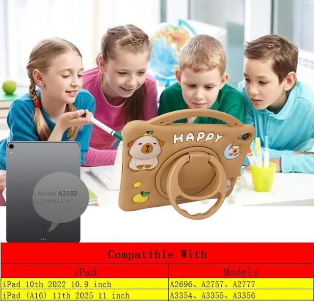 Alt view image 4 of 5 - 3D Cute Press Capybara Case for iPad 10th Generation (2022) 10.9 inch/iPad (A16) 11th 2025 11,Kawaii Cartoon Character Capybara Soft Silicone Rotating Stand Case with Lanyard for Kids Girls Women