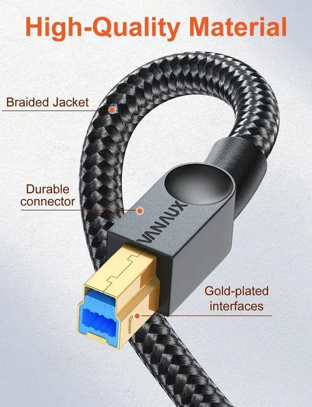 Alt view image 3 of 5 - VANAUX USB 3.0 Cable B Male to USB A Data Cable USB 3 Type B Cord Compatible with Docking Station, External Hard Drivers, Scanner and More-Black (33feet/10m)