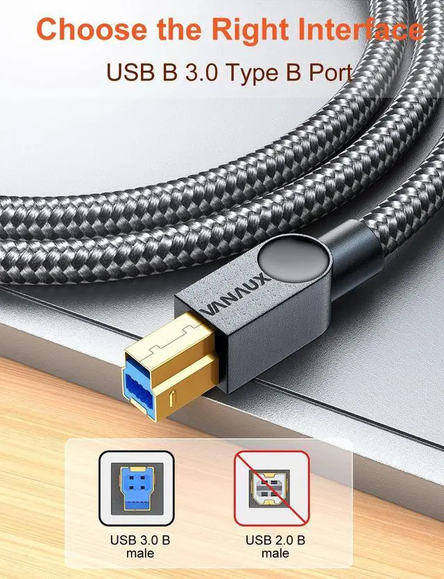 Alt view image 5 of 5 - VANAUX USB 3.0 Cable B Male to USB A Data Cable USB 3 Type B Cord Compatible with Docking Station, External Hard Drivers, Scanner and More-Black (33feet/10m)