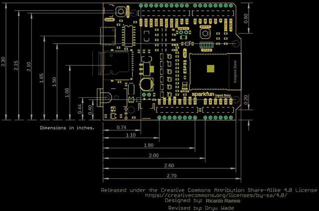 Alt view image 4 of 4 - SparkFun IoT RedBoard - ESP32 Development Board -ESP32 WROOM MCU Module USB-C Connector Qwiic Connector MicroSD Card -ESP32 Dimensions: 2.3in x 2.7in x 1.08in