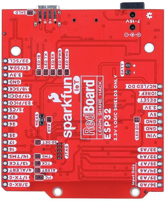 Alt view image 2 of 4 - SparkFun IoT RedBoard - ESP32 Development Board -ESP32 WROOM MCU Module USB-C Connector Qwiic Connector MicroSD Card -ESP32 Dimensions: 2.3in x 2.7in x 1.08in