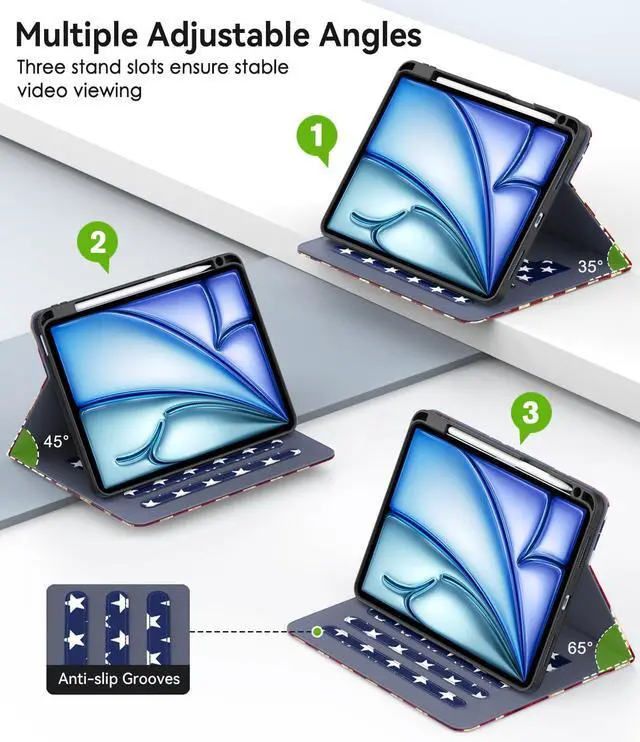 Alt view image 3 of 5 - ZoneFoker Case for iPad Air 11-inch M3/ M2 (2025/2024), iPad Air 5th/ 4th Generation 10.9'' (2022/2020), iPad Pro 11 (4th/3rd/2nd/1st Gen), Multi-Angle Stand Cover with Pencil Holder, Flag