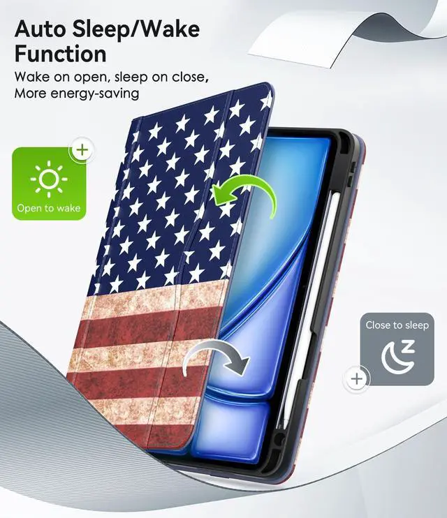 Alt view image 5 of 5 - ZoneFoker Case for iPad Air 11-inch M3/ M2 (2025/2024), iPad Air 5th/ 4th Generation 10.9'' (2022/2020), iPad Pro 11 (4th/3rd/2nd/1st Gen), Multi-Angle Stand Cover with Pencil Holder, Flag