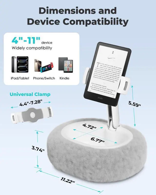 Alt view image 4 of 5 - Viozon Tablet Pillow Stand,Kindle Pillow Stand, Compatible with 4-11" Tablet/Phone with Small Bowl, Kindle Holder Accessories,Idea for Reading and Video Watching On Bed,Grey