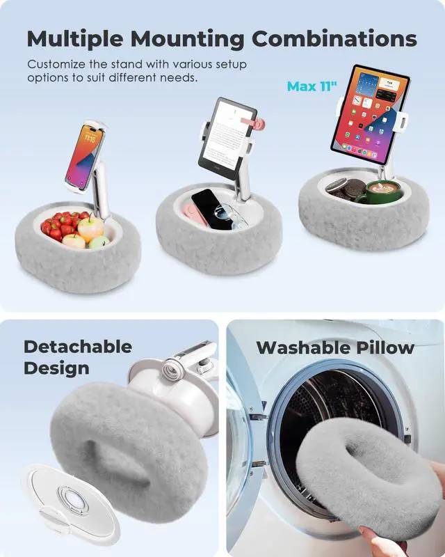 Alt view image 5 of 5 - Viozon Tablet Pillow Stand,Kindle Pillow Stand, Compatible with 4-11" Tablet/Phone with Small Bowl, Kindle Holder Accessories,Idea for Reading and Video Watching On Bed,Grey