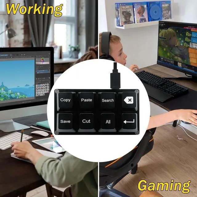 Alt view image 5 of 5 - BTXETUEL Copy Paste Search Backspace Save Cut All Enter 8-Key Keyboard SayoDevice One Handed OSU Keypad Programmable Mechanical Shortcut Macro Keyboard for Working and Gaming (Black)