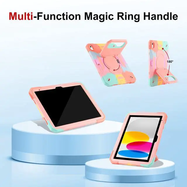 Alt view image 5 of 5 - Case for iPad 11th (A16) 11" 2025, iPad 10th Generation 10.9" 2022,Military Grade Shockproof iPad Case Built-in 360° Rotating Stand/Pen Slot/Shoulder Strap, for iPad 11th Gen/10th Gen (Color Pink)