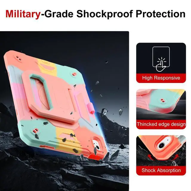 Alt view image 3 of 5 - Case for iPad 11th (A16) 11" 2025, iPad 10th Generation 10.9" 2022,Military Grade Shockproof iPad Case Built-in 360° Rotating Stand/Pen Slot/Shoulder Strap, for iPad 11th Gen/10th Gen (Color Pink)