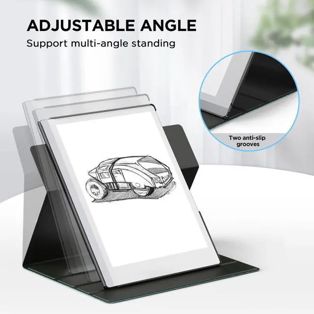 Alt view image 3 of 5 - Ayotu Book Folio Case for Remarkable 2 Paper Tablet 10.3" 2020 Released, Premuin Fabric Smart Cover with 360 Degree Rotatable Stand and Stylus Pocket, Gray & Green | Exclusive Templates Provided