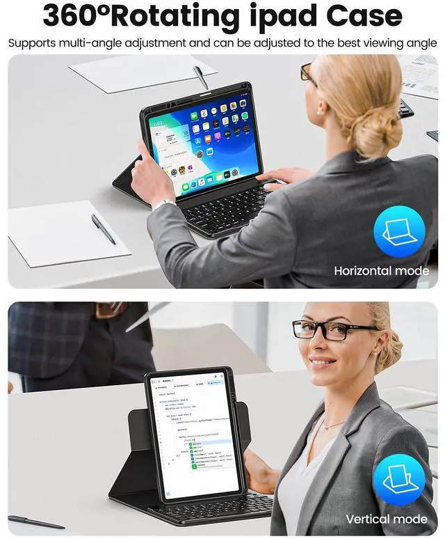 Alt view image 4 of 5 - for iPad Case with Computer Keyboard, 9th/8th/7th Generation, for iPad 10.2/10.5 inch, 360° Rotation & Detachable Transparent Case, Multi-Pairing, Quiet, Magnetic Suction, Bluetooth 5.2, Pen Holder