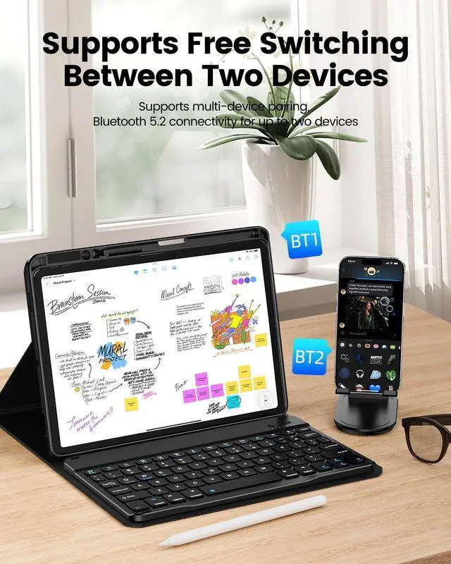 Alt view image 3 of 5 - for iPad Case with Computer Keyboard, 9th/8th/7th Generation, for iPad 10.2/10.5 inch, 360° Rotation & Detachable Transparent Case, Multi-Pairing, Quiet, Magnetic Suction, Bluetooth 5.2, Pen Holder