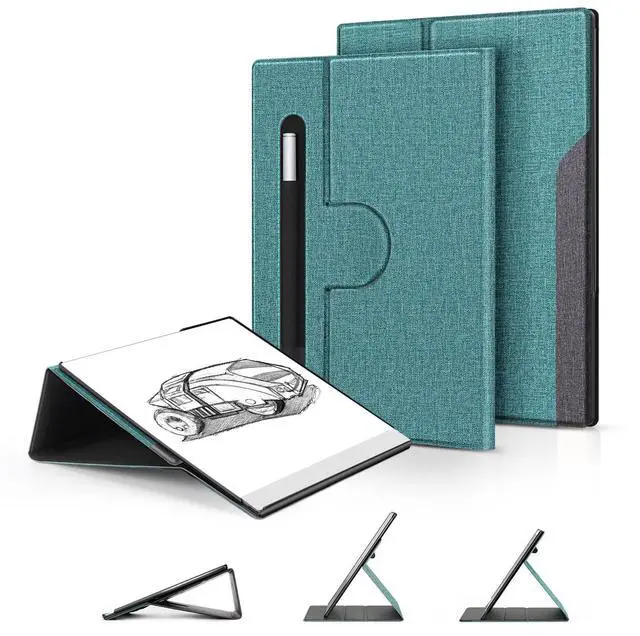 Main image of Ayotu Book Folio Case for Remarkable 2 Paper Tablet 10.3" 2020 Released, Premuin Fabric Smart Cover with 360 Degree Rotatable Stand and Stylus Pocket, Gray & Green | Exclusive Templates Provided