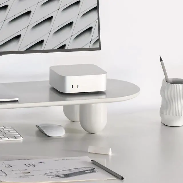 Alt view image 5 of 5 - Fenge Monitor Riser, 34 Inch Dual Monitor Stand for Large Monitors, Desk Organizer with Wooden Shelf & Solid Wood Legs, Computer Stand for Laptop, TV, PC, Printer, White