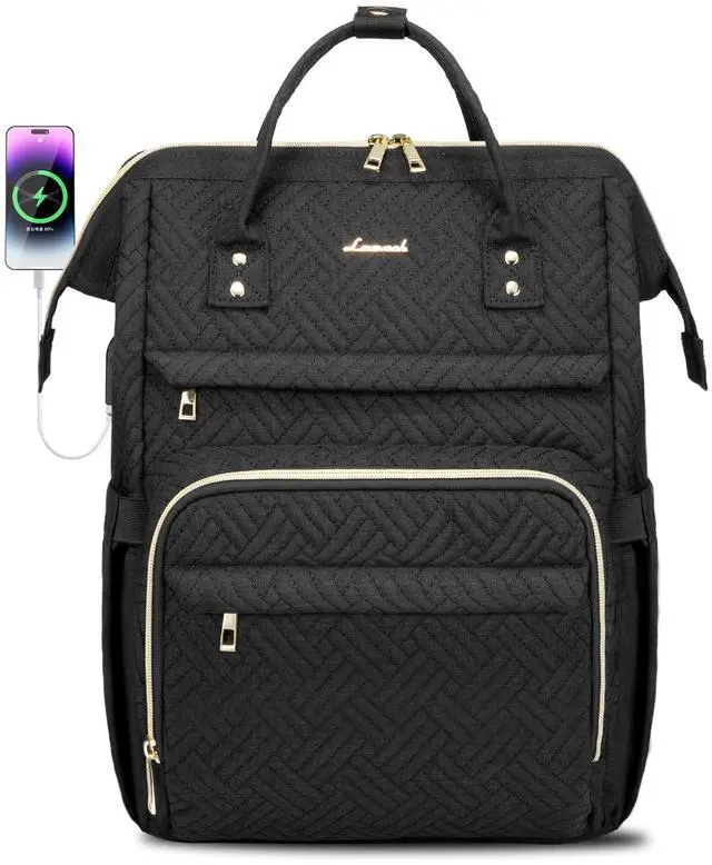 Main image of LOVEVOOK Laptop Backpack for Women,17 Inch Professional Womens Travel Backpack Purse Computer Laptop Bag Nurse Teacher Backpack,Waterproof College Work Bag Carry on Back Pack with USB Port,Black Plait