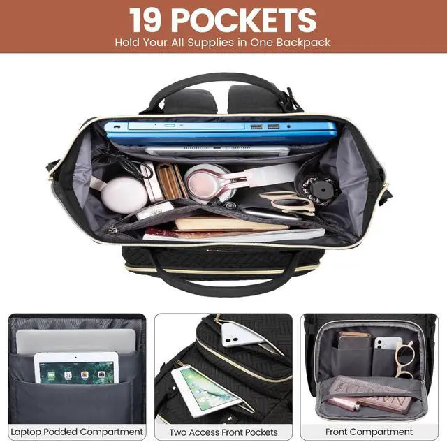 Alt view image 3 of 5 - LOVEVOOK Laptop Backpack for Women,17 Inch Professional Womens Travel Backpack Purse Computer Laptop Bag Nurse Teacher Backpack,Waterproof College Work Bag Carry on Back Pack with USB Port,Black Plait