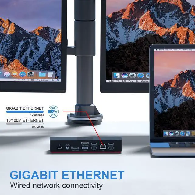 Alt view image 5 of 5 - USB C Triple Display Docking Station with Laptop Charging, for Thunderbolt, USB4, or USB-C Systems, Compatible with Windows, macOS laptops (2X DisplayPort, 1X HDMI, 7X USB Ports, 100W PD, RJ45, 3.5mm)