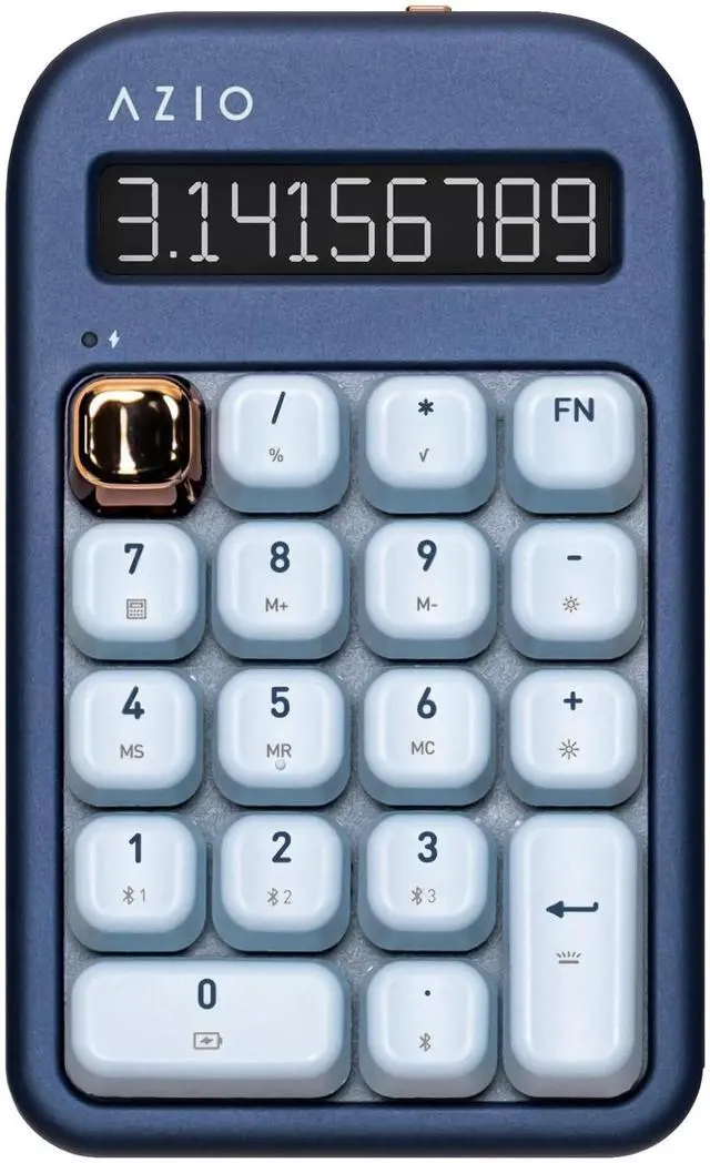 AZIO IZO Wireless Mechanical Calculator & Number Pad - Bluetooth 5.0 & USB, Gateron-Blue Mechanical Switch, 9 Backlight Modes, Rechargeable, PC & Mac Compatible, Blue Iris (IN105)