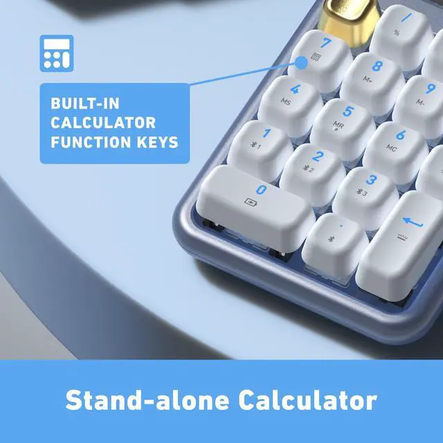 Alt view image 4 of 5 - AZIO IZO Wireless Mechanical Calculator & Number Pad - Bluetooth 5.0 & USB, Gateron-Blue Mechanical Switch, 9 Backlight Modes, Rechargeable, PC & Mac Compatible, Blue Iris (IN105)