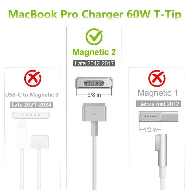 Alt view image 2 of 5 - Mac Book Pro Charger 60W Mag-netic 2, Compatible with Mac Book Pro 11 inch and 13 inch After Mid 2012(Applicable to 2012-2017)