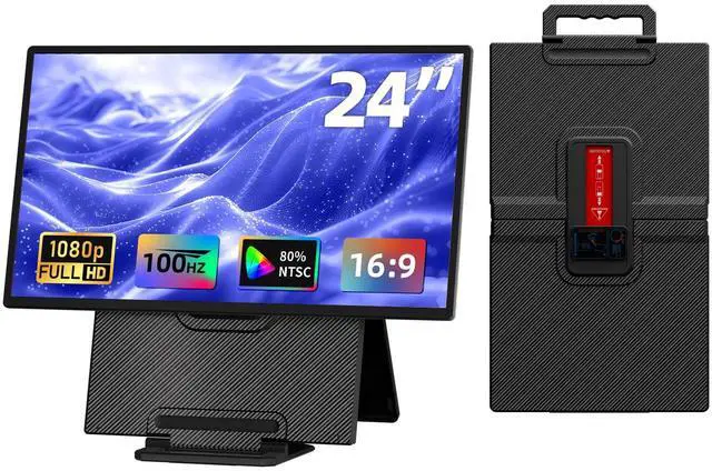 Main image of Large Portable Monitor 24 inch - 1080P FHD 100Hz Travel Monitor, 125% sRGB IPS Laptop Screen Extender, VESA Compatible, Height Adjustable Detachable Stand with USB-C HDMI for Work Gaming Office Home