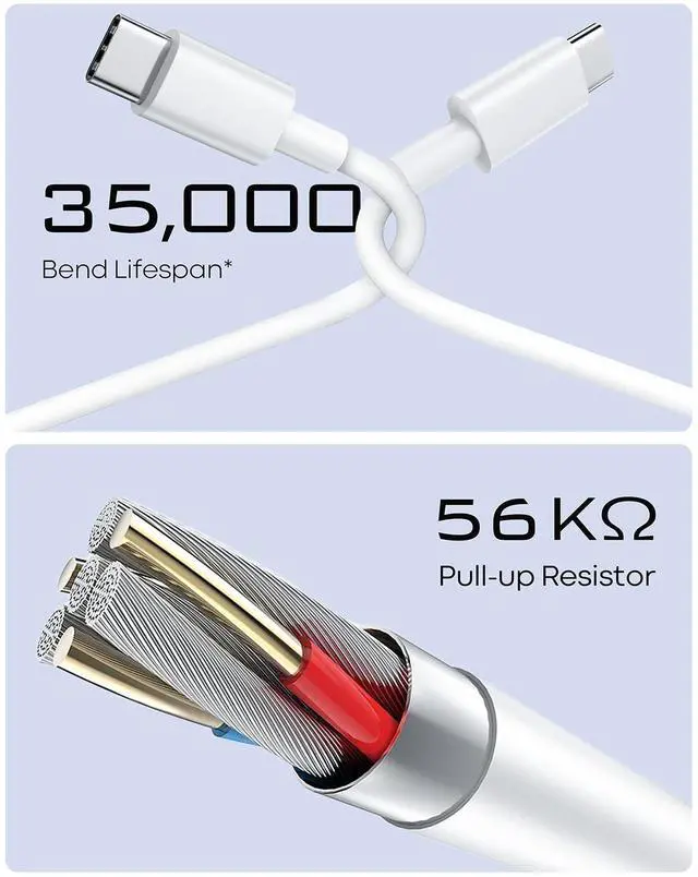 Alt view image 4 of 5 - INPPYTON USB C to USB C Cable 25FT [60W Fast Charging, Extra Long Type C Cable] (No Data Transfer) for iPhone 16/15, Galaxy, Pixel, Switch, Camera & More - White