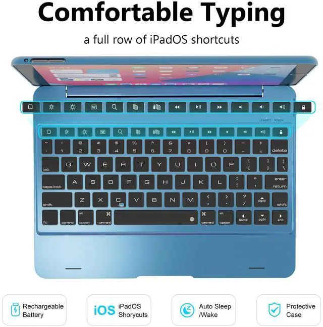 Alt view image 3 of 5 - NOKBABO iPad Keyboard Case for iPad Pro 9.7 inch, 2018 iPad 6th Gen, 2017 iPad 5th Gen, iPad Air 2 & 1 case with Keyboard, 130° Smart Folio Hard Back Cover, Ultra Slim, Auto Wake and Sleep - Navy Blue