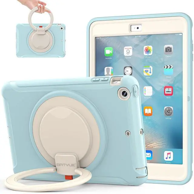 Main image of BATYUE iPad Mini Case for iPad Mini 1/2/3 Generation Heavy Duty Three Layer Hybrid TPU+PC Full-body Rugged Protective Case With Handle Grip/360° rotating stand for Kids Girls Boys Students(FrozenBlue)