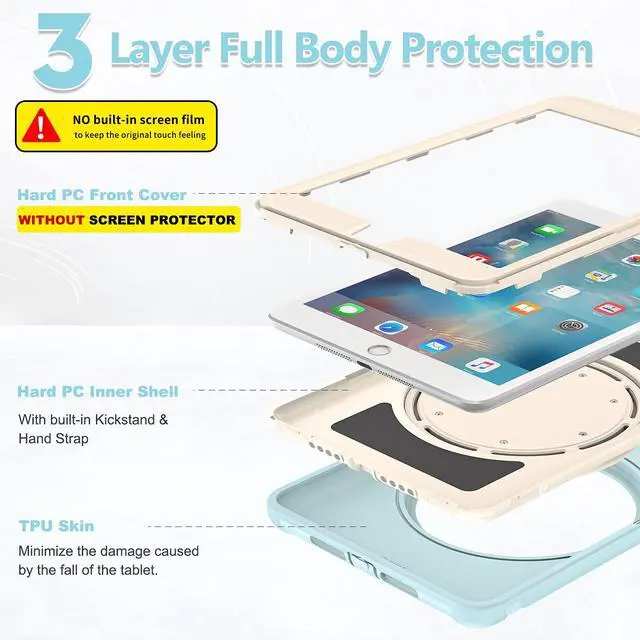 Alt view image 5 of 5 - BATYUE iPad Mini Case for iPad Mini 1/2/3 Generation Heavy Duty Three Layer Hybrid TPU+PC Full-body Rugged Protective Case With Handle Grip/360° rotating stand for Kids Girls Boys Students(FrozenBlue)