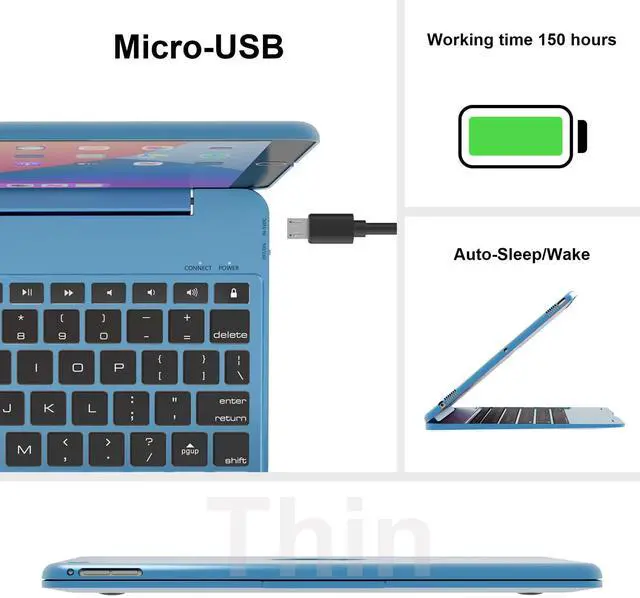 Alt view image 5 of 5 - NOKBABO iPad Keyboard Case for iPad Pro 9.7 inch, 2018 iPad 6th Gen, 2017 iPad 5th Gen, iPad Air 2 & 1 case with Keyboard, 130° Smart Folio Hard Back Cover, Ultra Slim, Auto Wake and Sleep - Navy Blue