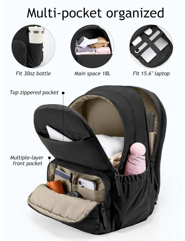 Alt view image 3 of 5 - Uselike Travel Backpack for Women, 15.6 Inch College Laptop Backpack, Water Resistant Work Backpacks, Cute Quilted Bookbag