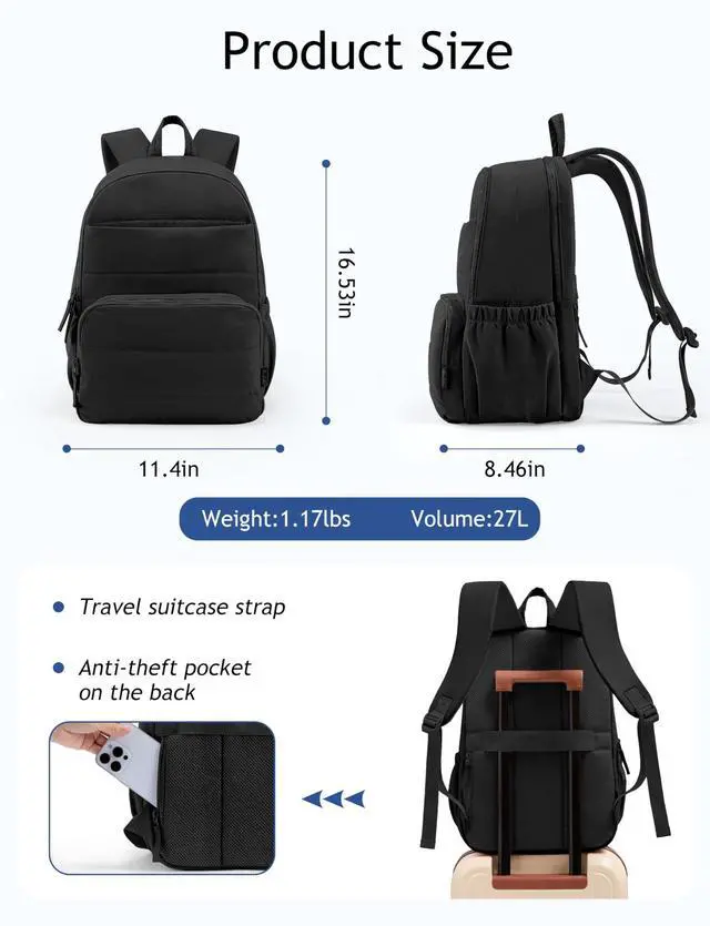 Alt view image 4 of 5 - Uselike Travel Backpack for Women, 15.6 Inch College Laptop Backpack, Water Resistant Work Backpacks, Cute Quilted Bookbag