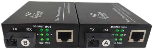 Main image of Baudcom a Pair Gigabit SingleMode Fiber to Ethernet Media Converter, Single Fiber, 1000Base-LX to 10/100/1000Base-Tx Gigabit SMF Fiber SC to Copper RJ45 Ethernet Converter, Bidi, 20KM