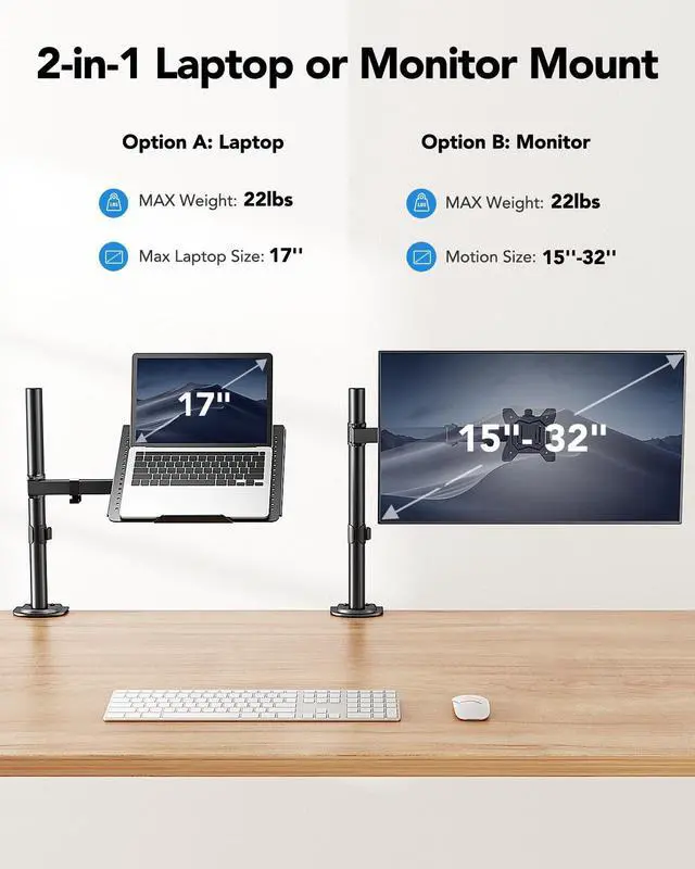 Alt view image 3 of 5 - HUANUO Laptop Desk Mount - 17' to 32' Monitor Arm, Ventilated Tray, Fully Adjustable with Tilt, Swivel & Rotation, Holds up to 22 lbs