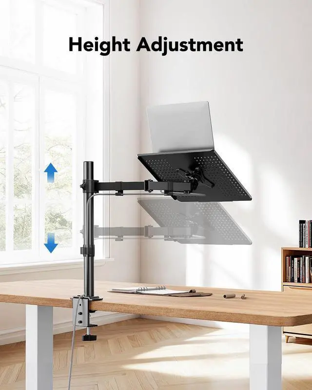 Alt view image 5 of 5 - HUANUO Laptop Desk Mount - 17' to 32' Monitor Arm, Ventilated Tray, Fully Adjustable with Tilt, Swivel & Rotation, Holds up to 22 lbs