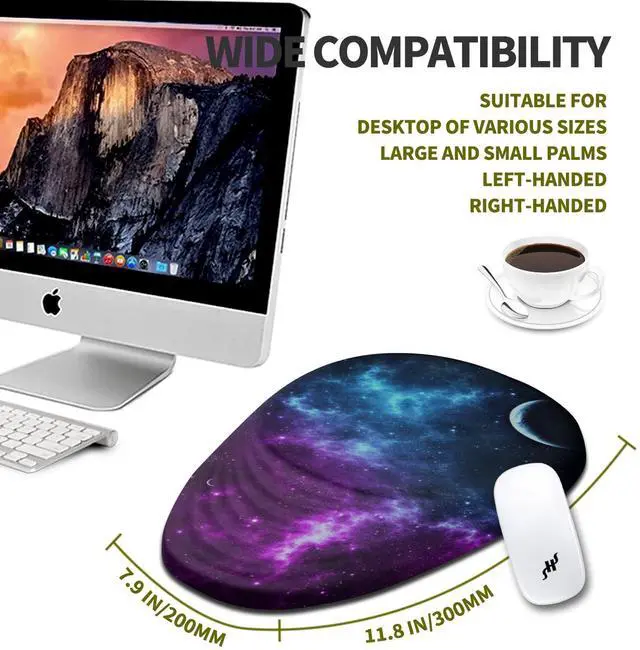 Alt view image 4 of 5 - Hokafenle Ergonomic Mouse Pad Wrist Support, Terraced Slope Carpal Tunnel Wrist Pad for Mouse with Unibody Memory Foam, Wrist Rest Pain Relief Mousepad (Galaxy, 11.8x7.9 in)