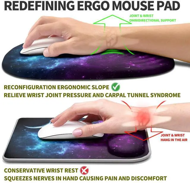 Alt view image 2 of 5 - Hokafenle Ergonomic Mouse Pad Wrist Support, Terraced Slope Carpal Tunnel Wrist Pad for Mouse with Unibody Memory Foam, Wrist Rest Pain Relief Mousepad (Galaxy, 11.8x7.9 in)