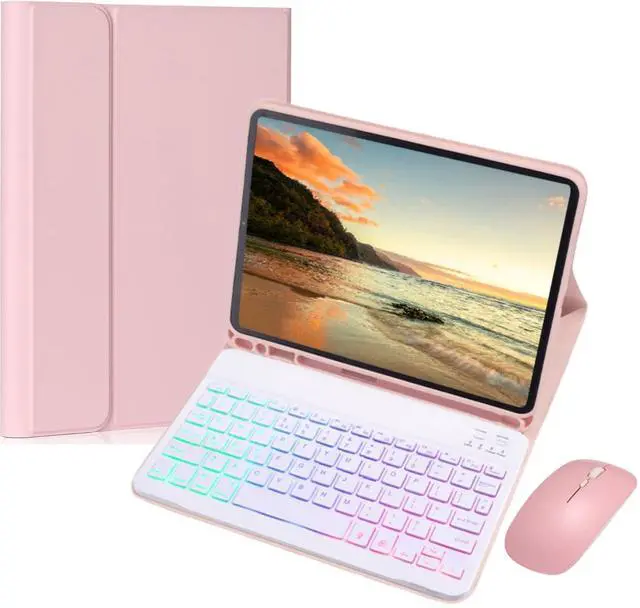 Main image of Keyboard Case for iPad Pro 13 inch (M5/M4) 2025/2024 with Mouse, 7 Colors Rainbow Backlit Magnetic Detachable Keyboard Cover with Pencil Holder,Pink