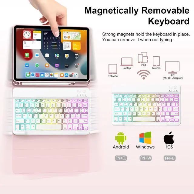 Alt view image 2 of 5 - Keyboard Case for iPad Pro 13 inch (M5/M4) 2025/2024 with Mouse, 7 Colors Rainbow Backlit Magnetic Detachable Keyboard Cover with Pencil Holder,Pink