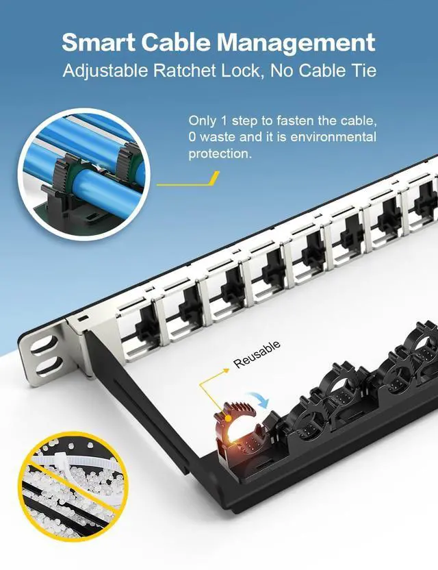 Alt view image 3 of 5 - Enmane 0.5U 24Port Blank Keystone Patch Panel 19-inch Rackmount&Wall Mount STP&UTP RJ45 Network Patch Panel with Cable Management Bar
