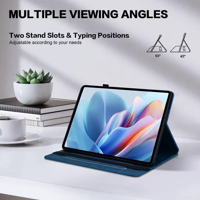 Alt view image 4 of 5 - TUOLISG Case for All-New Amazon Kindle Fire HD 8 & 8 Plus Tablet(12th Generation/10th Generation, 2024/2022/2020 Release) 8", Embossed PU Leather Stand Case with with Pen Holder & Card Slots-Dark Blue