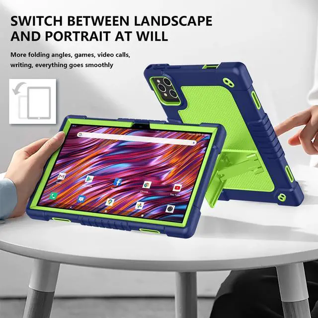 Alt view image 2 of 5 - Hoibon for KADYBE D115 Case,for MEIZE D115 Tablet Case,Shockproof Kids Case with 2 Pcs Screen Protector Shoulder Strap for MEIZE D115/KADYBE D115/DOMATON D105/kimlok/Qukenk 10.1 inch (Navy/Green)