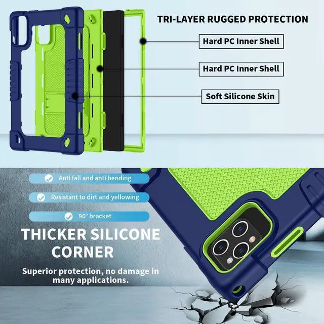 Alt view image 3 of 5 - Hoibon for KADYBE D115 Case,for MEIZE D115 Tablet Case,Shockproof Kids Case with 2 Pcs Screen Protector Shoulder Strap for MEIZE D115/KADYBE D115/DOMATON D105/kimlok/Qukenk 10.1 inch (Navy/Green)