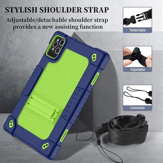 Alt view image 4 of 5 - Hoibon for KADYBE D115 Case,for MEIZE D115 Tablet Case,Shockproof Kids Case with 2 Pcs Screen Protector Shoulder Strap for MEIZE D115/KADYBE D115/DOMATON D105/kimlok/Qukenk 10.1 inch (Navy/Green)