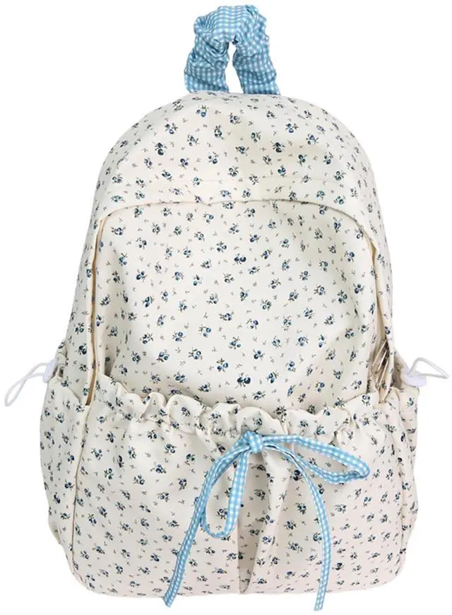 Main image of Cute Aesthetic Bow Backpack for Women Kawaii Floral Print Preppy College Book Bag Trendy Coquette Laptop Daypack (Blue)