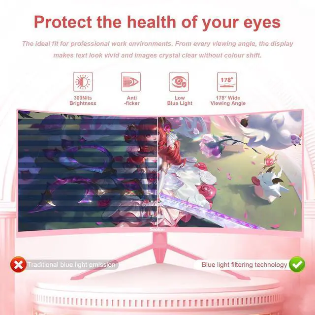 Alt view image 4 of 5 - Sealan 34 inch Curved Ultrawide Gaming Monitor 165Hz Pink,3440x1440 21:9 UWQHD, 1ms(MPRT),1500R, PIP/PBP,HDR400, 99% sRGB,300nits, FreeSync, HDMI2.0(TMDS) x2,DP1.4 x2, Eye Care