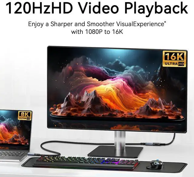 Alt view image 4 of 5 - Long 6.6ft/2M USB C to usb c Extension Cable Compatible with Thunderbolt 5, high Speed 80gbps Data Transfer,240w USB 5.0 type c Male to Female Extension Cable 5A Fast Charging,8K/16K Video Display